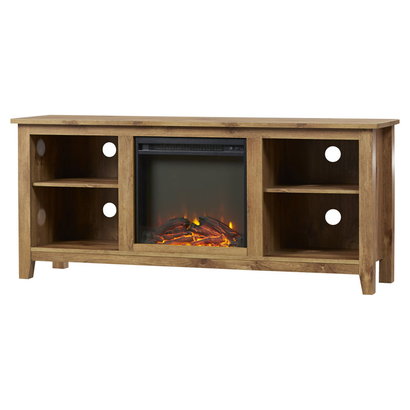Kneeland 58" Open Storage Media Console with Electric Fireplace, Barnwood