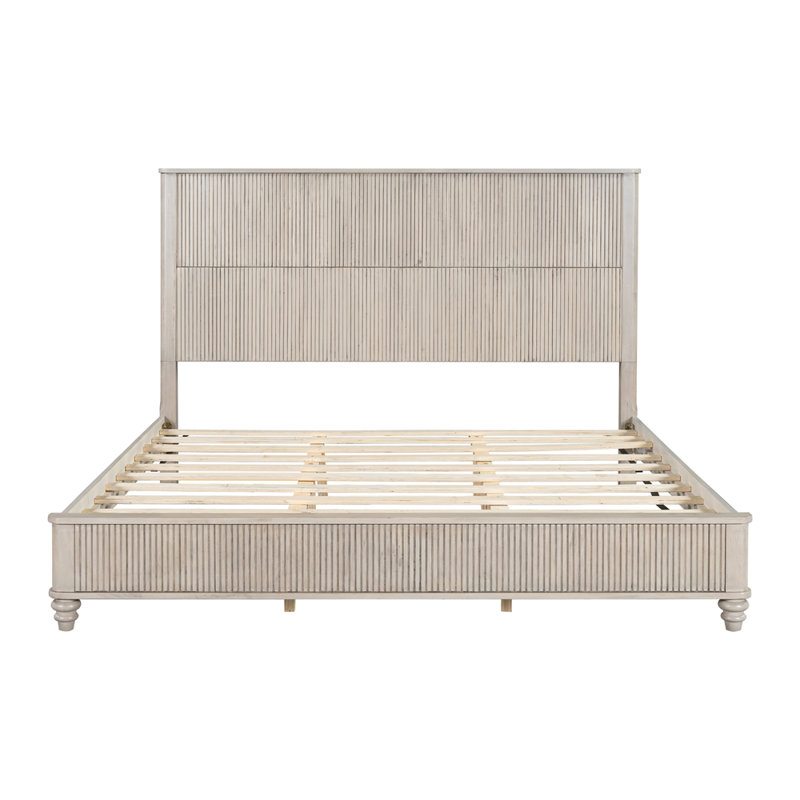 Structure de lit plateforme en bois massif avec tête de lit haute, sans sommier, naturel et durable pour les chambres modernes