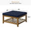 Repose-pieds cocktail carré en bois massif l 32 po avec tablette de rangement - Bleu marine-410383922-414907689