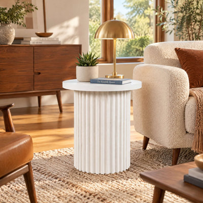 Tannen 24" Round Mid-Century Modern Fluted Pedestal Base End Table