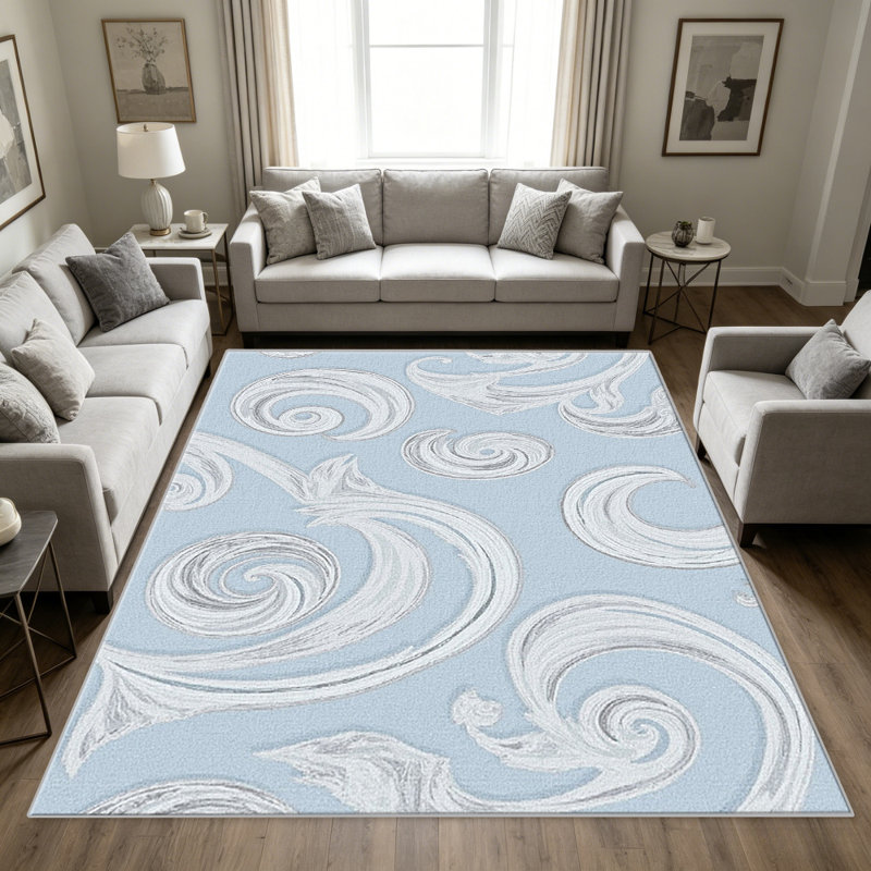 Light Blue Scroll carpet-easy to clean, machine-washable, soft and comfortable; suitable for door mats, kitchens, living rooms, bedrooms, corridors, and laundry areas. Easy to clean, durable carpet for home decoration.