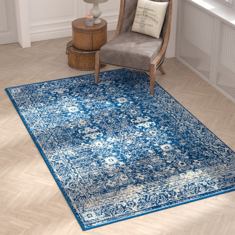 Tapis oriental bleu marine / ivoire Abdel, Rectangle 3 pi x 5 pi