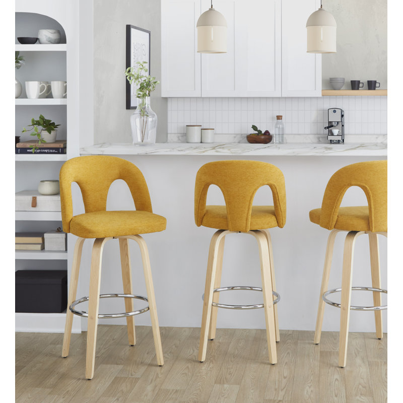 Tabourets de bar 30 po Caden, Tabouret de bar (siège d’une hauteur de 30 po), Tissu jaune, Neutre / chrome