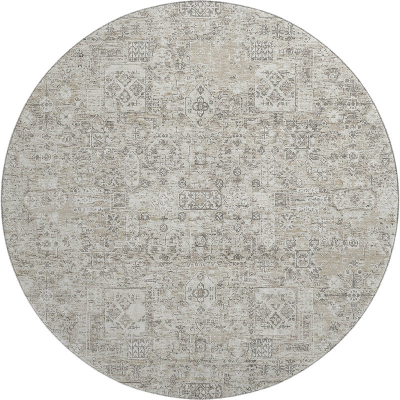 Tapis taupe Cerrito AMF611 lavable à la machine de qualité supérieure, Rond 8 pi