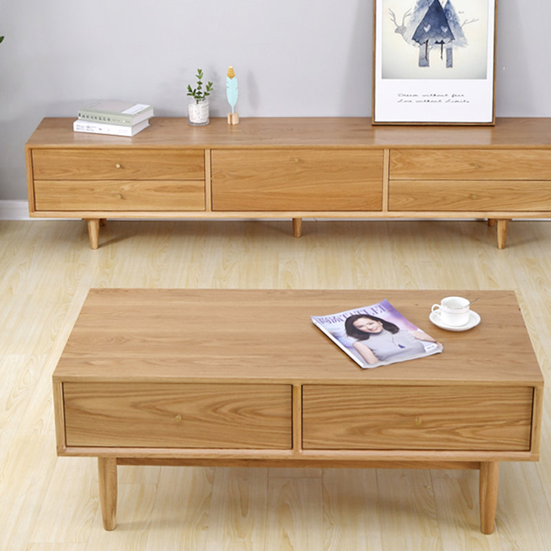 Meuble télé moderne en chêne simple, 82.67", Naturel