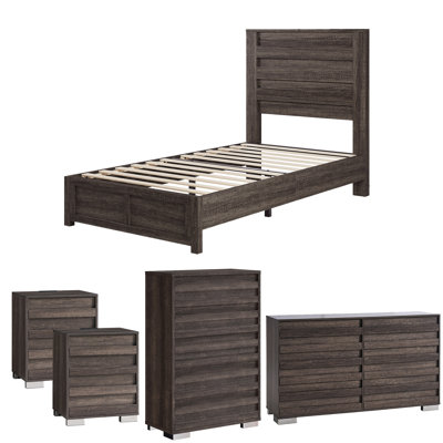  Louby 5 Pieces Farmhouse Twin Bedroom Set, Gray