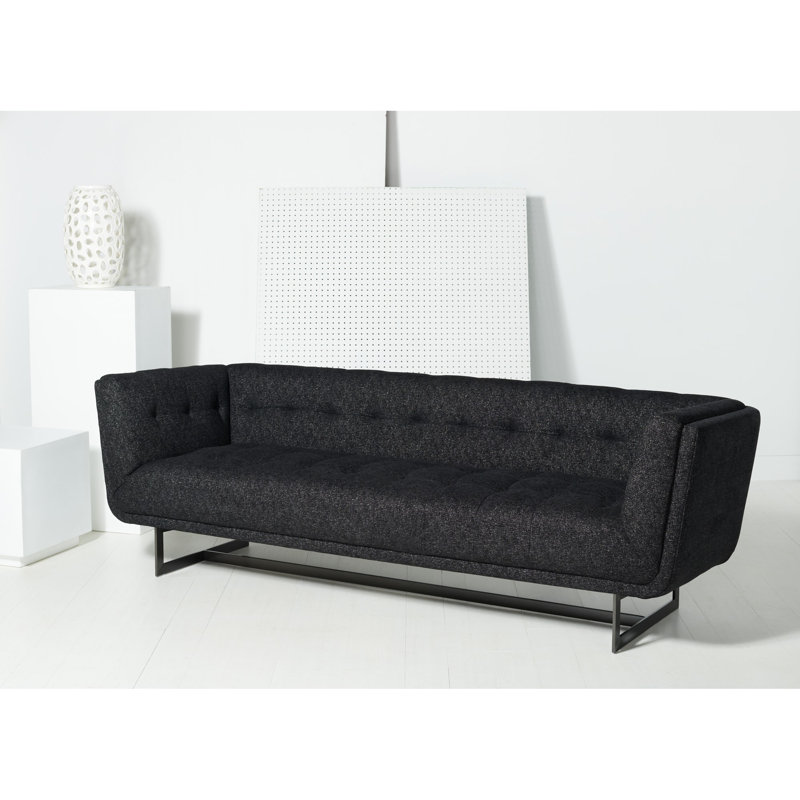 Mitch 92.13'' Faux Leather Sofa, Black Linen