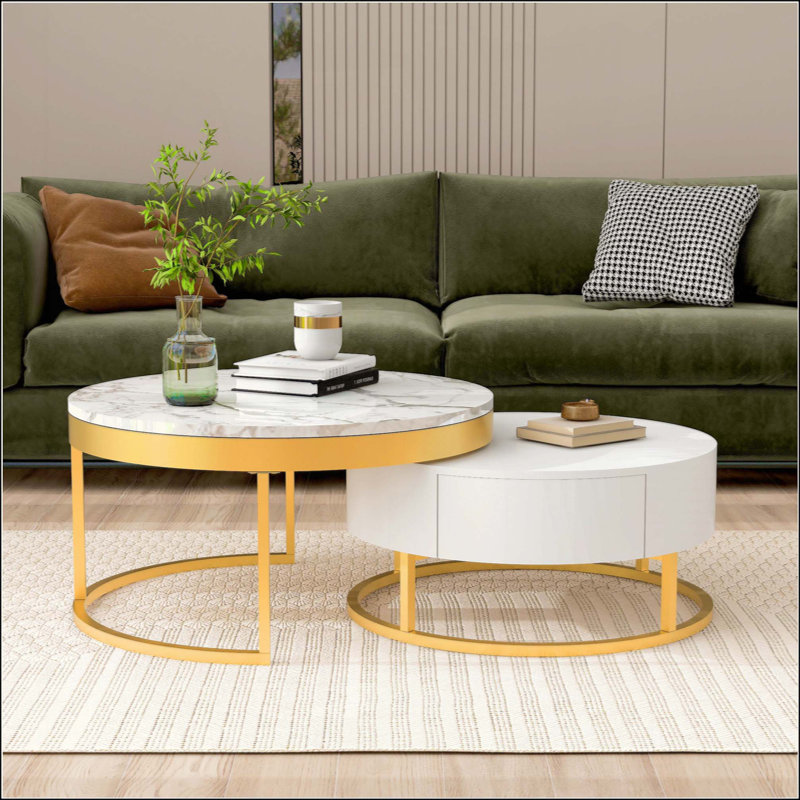 Modern Round Nesting Coffee Table With Drawers