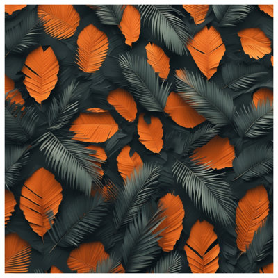 Tapis de bain orange à feuilles de palmier gris