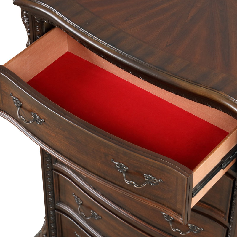 Commode à 5 tiroirs de style traditionnel avec poignées de tiroir en métal en bois de noyer