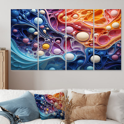 Encre bleue et mauve à encre liquide - Encre liquide abstraite, art mural 4 pièces