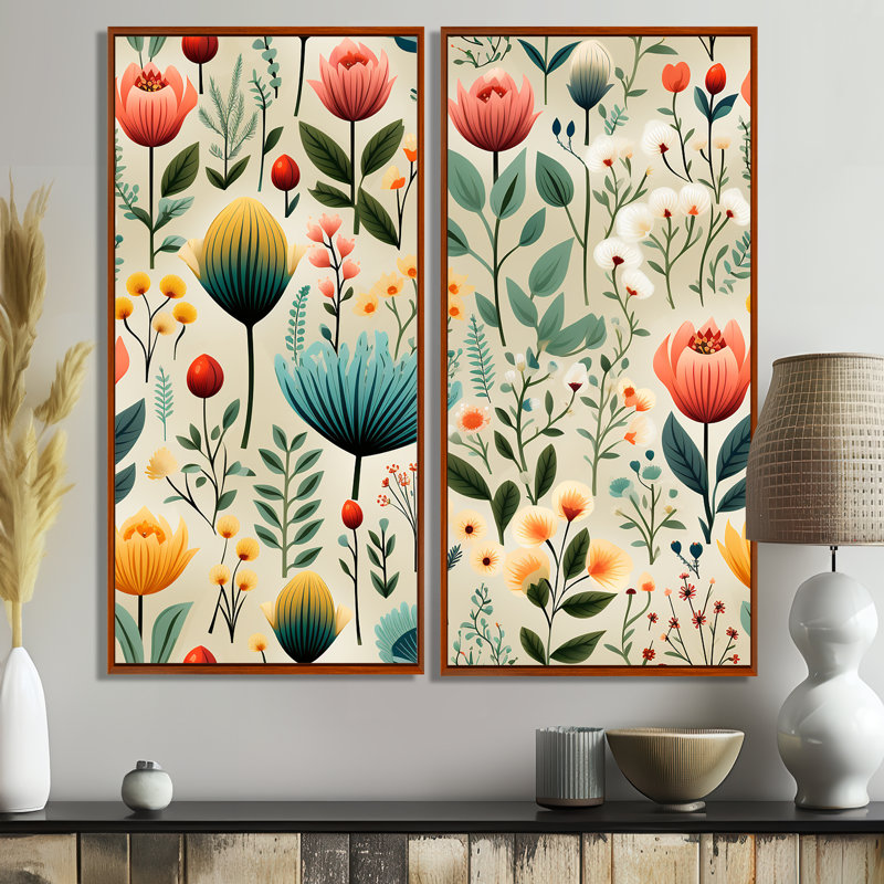 Jardins - art floral de plantes murales, 40" H x 40" W, Impression encadrée flottante, Brun