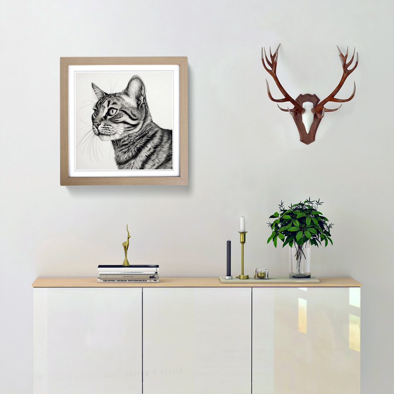 Cat Drawing - Framed Print, Oak