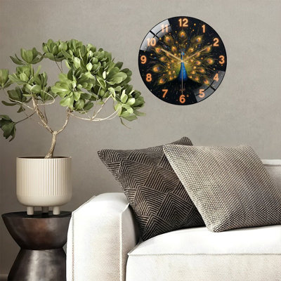 Horloge murale paon à plumes colorées - 12 po