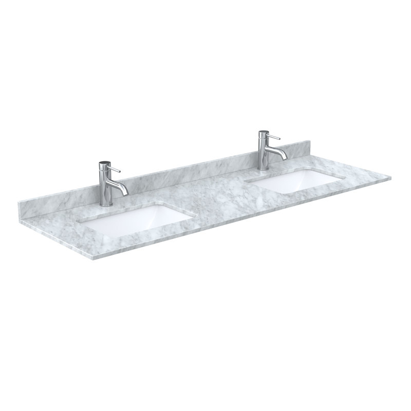 Janna 66" Freestanding Double Bathroom Vanity with Marble Top, Brushed Nickel, 66"