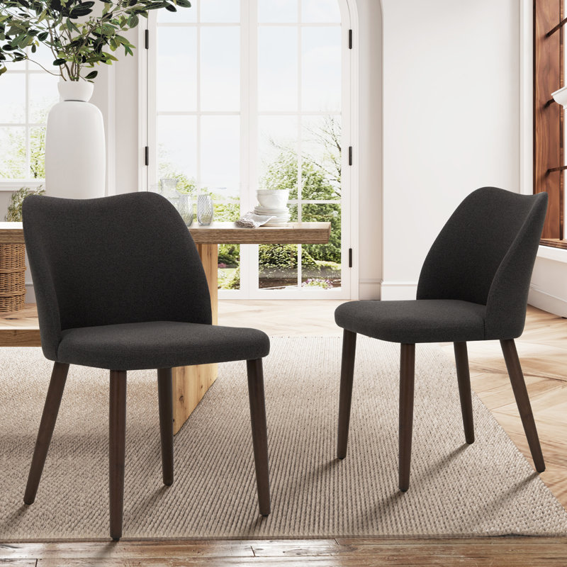 Modern Dining Wooden Chairs Side Chair with Curved Back, Dark Grey