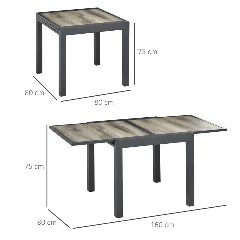 Desandra Rectangular Metal Extendable Outdoor Dining Table , 80cm cm W 160cm cm D