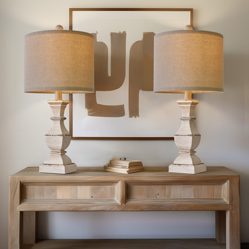 Emlyn 20,5 po, blanc antique traditionnel + lampe en résine rouillée, convient pour le salon, la chambre à coucher, la table de chevet et le bureau