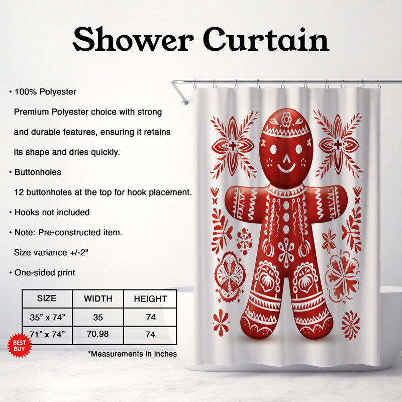 Rideau de douche 1 pièce Nordic Yuletide, H 74 po x l 71 po