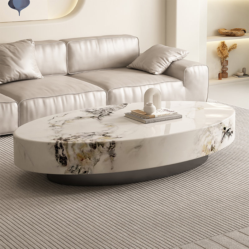 Oval marble coffee table living room, 13.8" H x 51.2" L x 27.6" W
