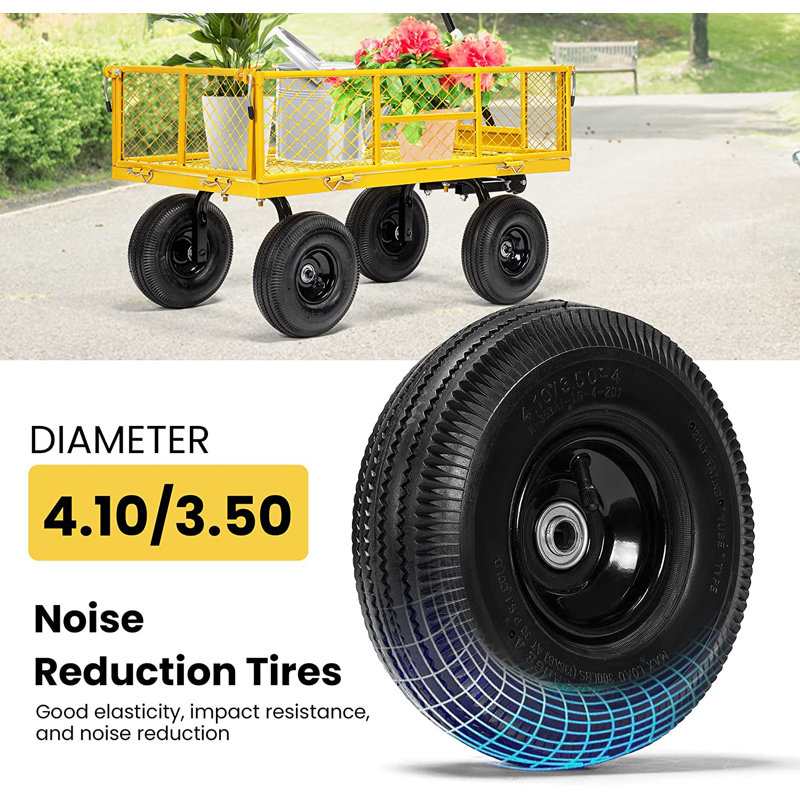 Yellow Heavy-Duty Steel Garden Wagon with Pneumatic Tires