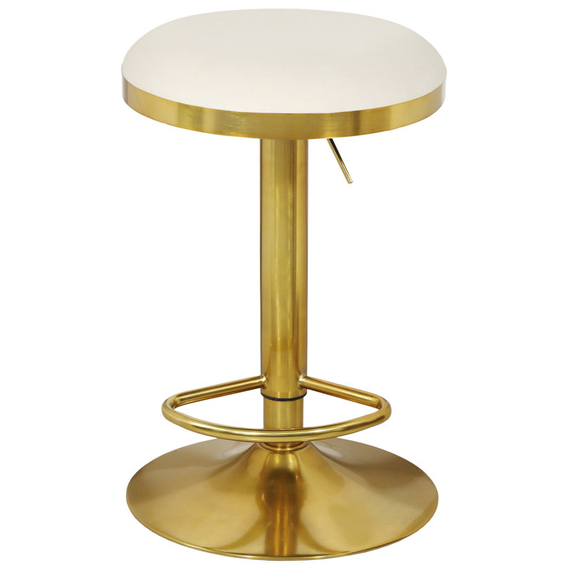 Tabouret réglable Fareen, Velours blanc, Or