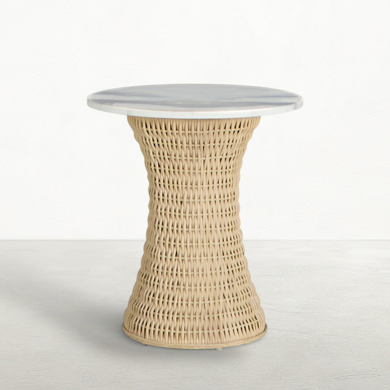 Marina Wicker Circle Pedestal Side Table - 22 In. W X 24 In. H