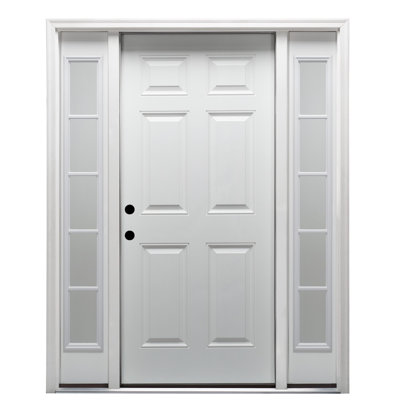 Primed Exterior with Two Sidelites Fiberglass 6-Panel Door