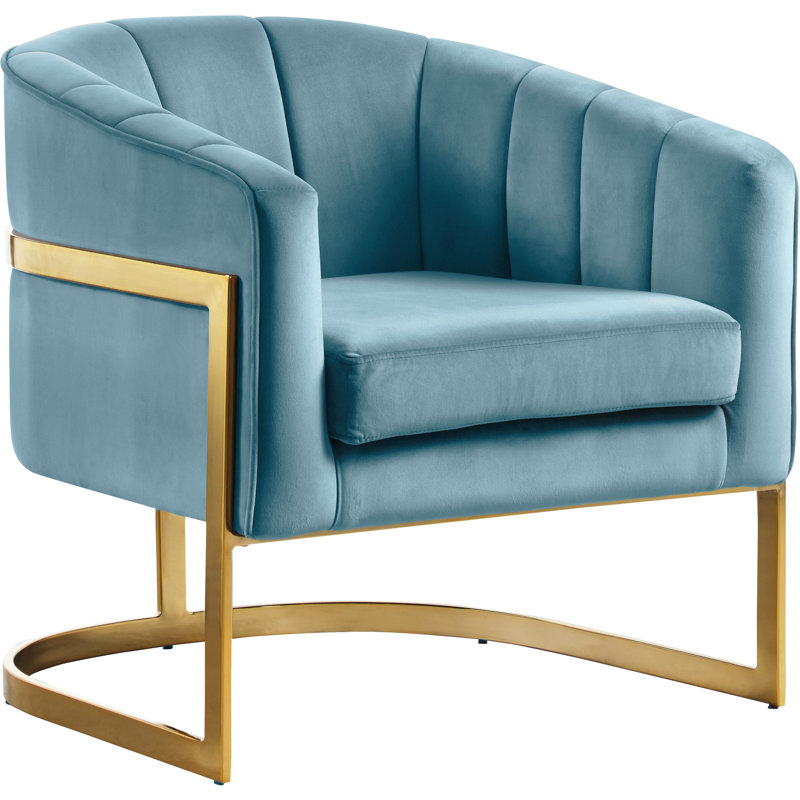 Fauteuil demi-tonneau en velours 30 po Carter, Velours bleu pacifique