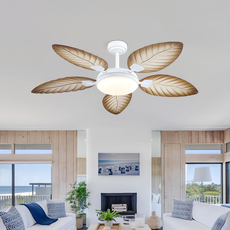 52" Palm Leaf Ceiling Fans With Lights And Remote,Wet Rated Tropical Ceiling Fans For Patios Porch Gazebo Pergola