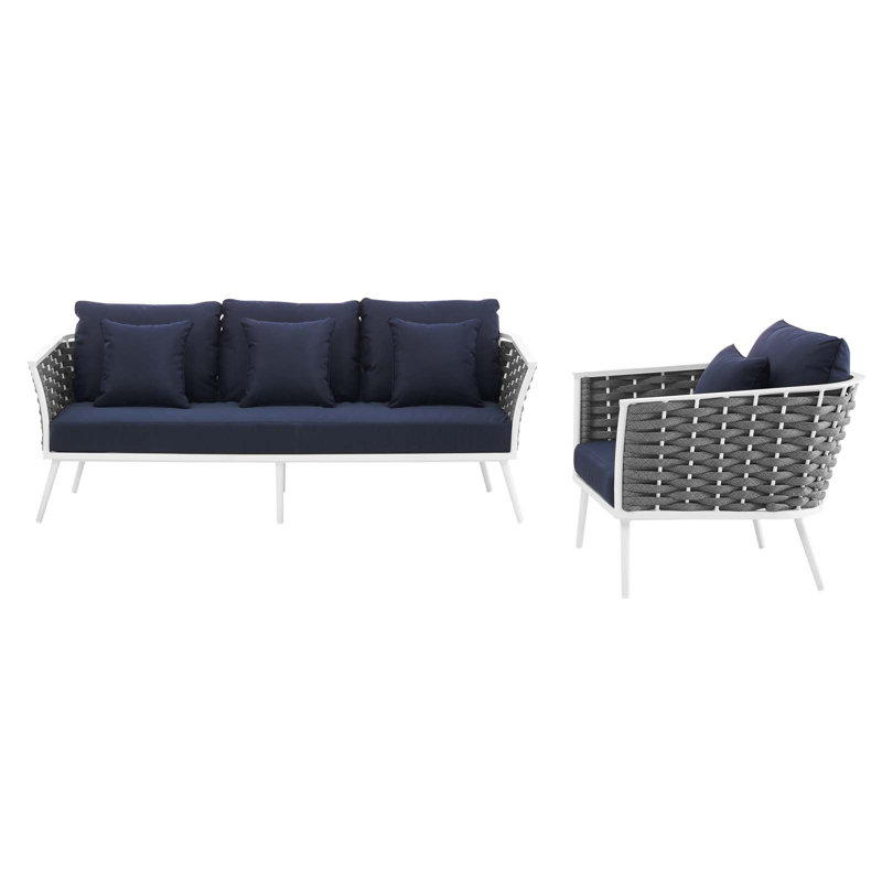 Ensemble de canapé modulaire d'extérieur en aluminium 2 pièces Stance, Bleu marine