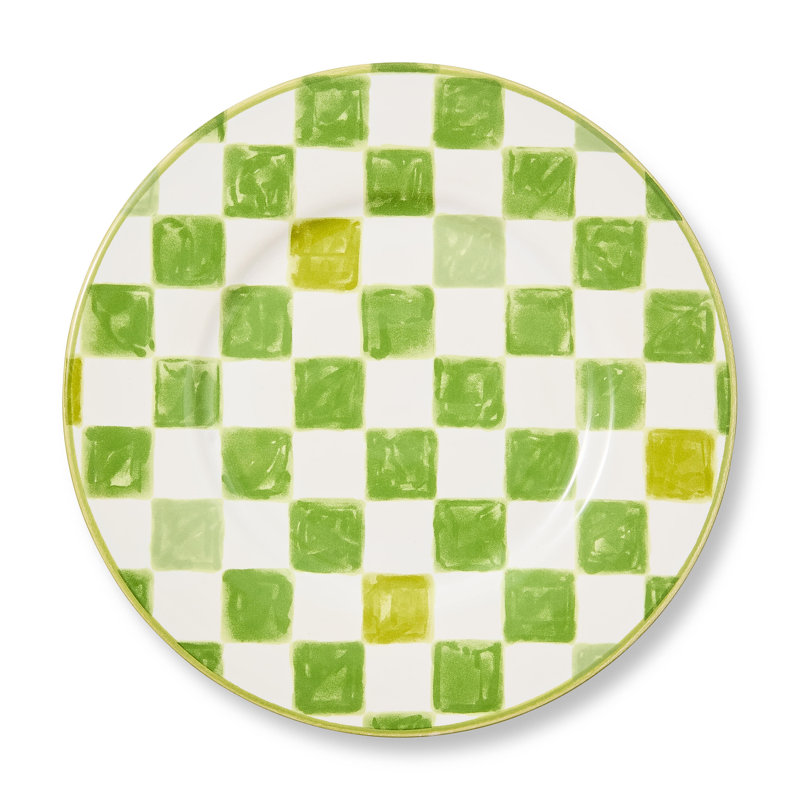 Check Salad Plate, Green/White