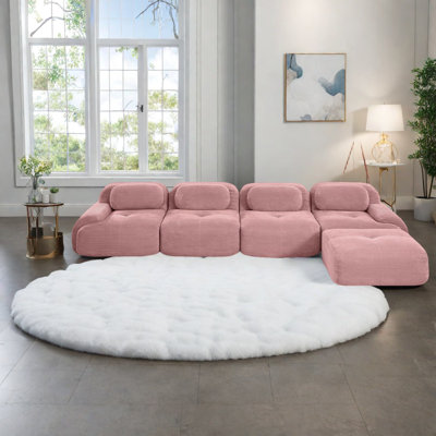 Canapés haut de gamme en forme de L rose, confort en velours côtelé pour la maison