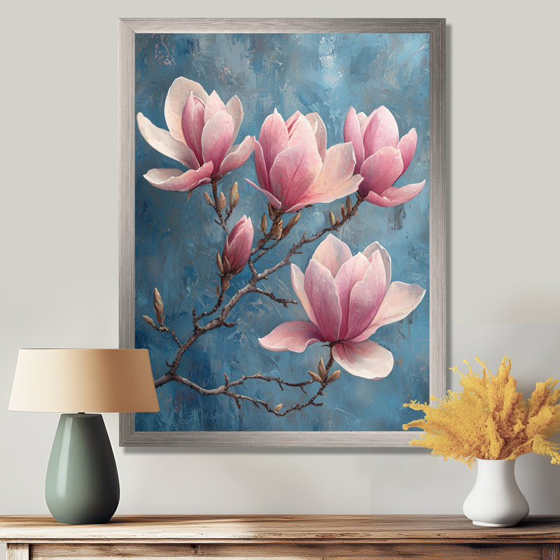 Magnolia en fleurs dans des tons pastels doux d'hiver impressionniste II - impressions sur toile florales, H 40 po x l 30 po