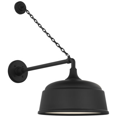Thomas O'Brien, "Academy 17.5" Anchored Mack Barn Light in Matte Black with 16" Soft Copper Rockhouse Shade