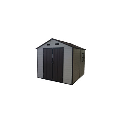 Outdoor Resin Storage Shed With Windows, Strong Aluminum Frame & Floor For Garden, Backyard Organization (White+Brown)