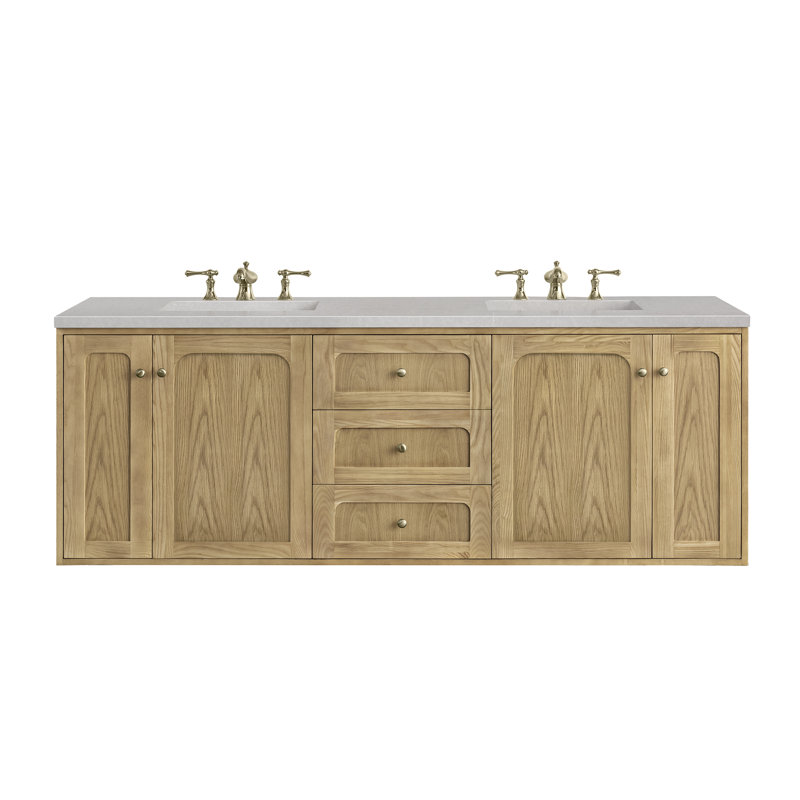 Laurent 72'' W Double Vanity, Ethereal Noctis, 8" Widespread, Light Natural Oak