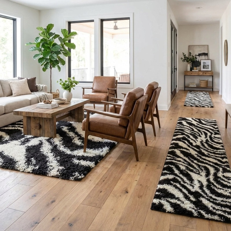 Tapis à motif imprimé animal noir Dondre, Rectangle 9 pi 3 po x 12 pi 6 po