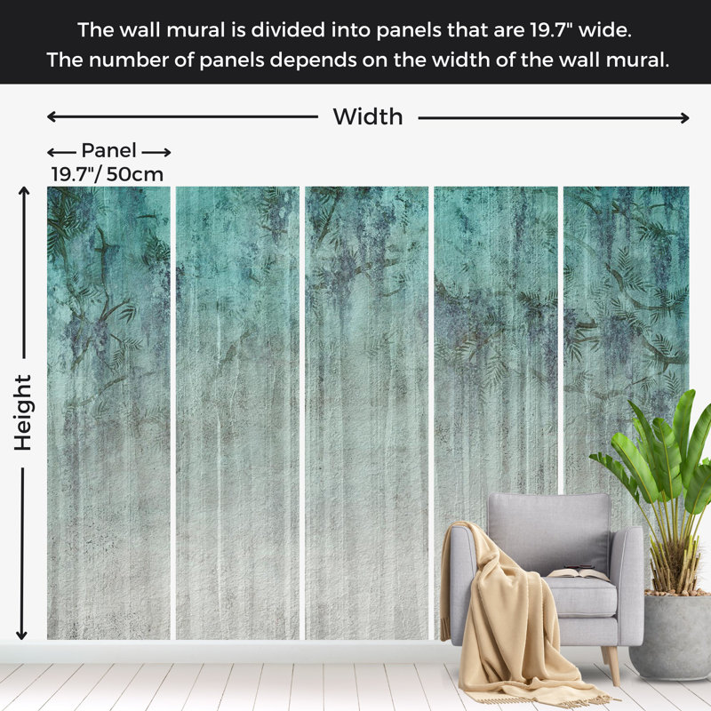 Papier peint abstrait avec souvenirs turquoise, L 110 po x l 157 po