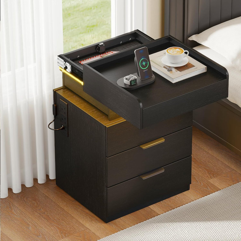 45 cm W Bedside Table, Black Right