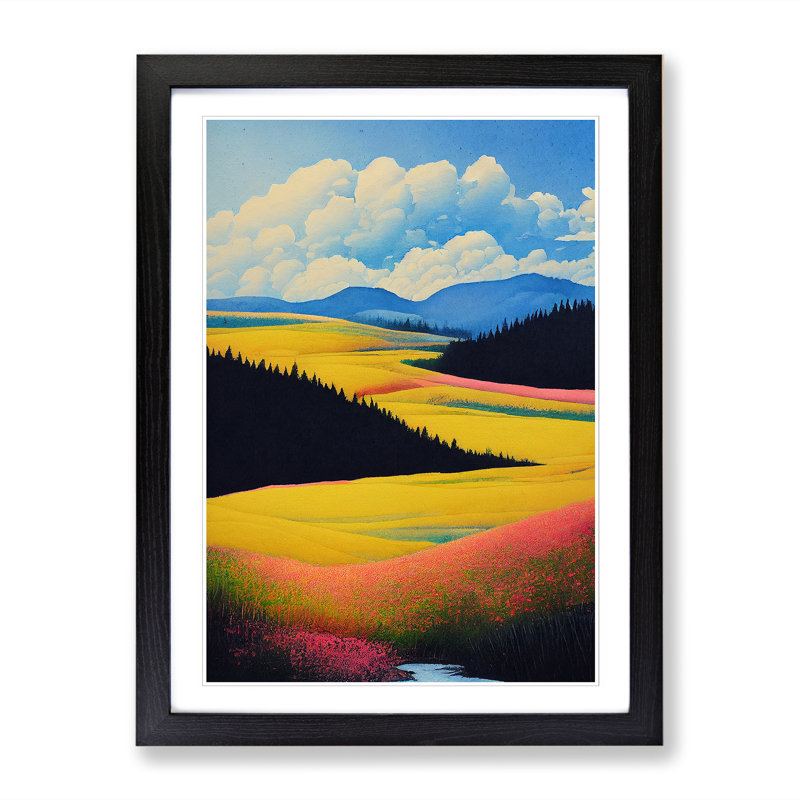 Watercolour Spring Landscape - Framed Print, 34cm H x 25cm W x 2cm D, Walnut