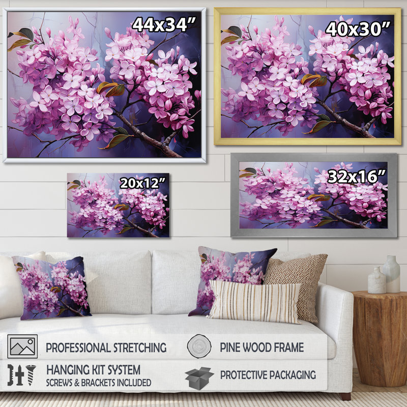 Lilas beauté dévoilé sur toile, H 30 po x l 40 po x P 1,5 po, Cadre doré simple