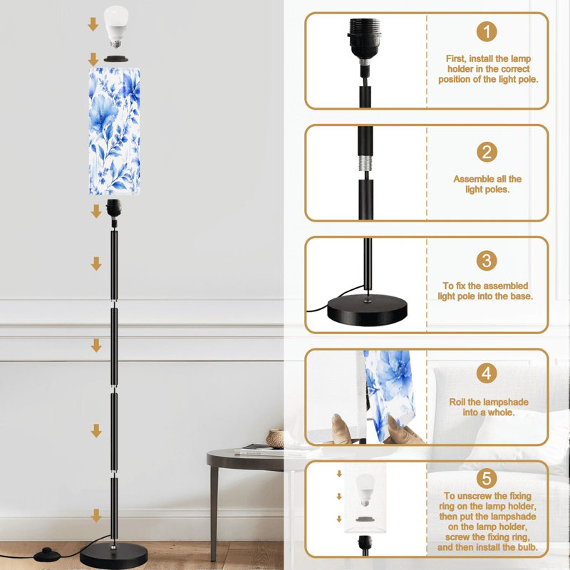 Lampe sur pied sans soudure à fleur bleue à intensité variable moderne avec télécommande et pédale abat-jour abat-jour grand poteau d'angle pour le salon, la chambre et le bureau