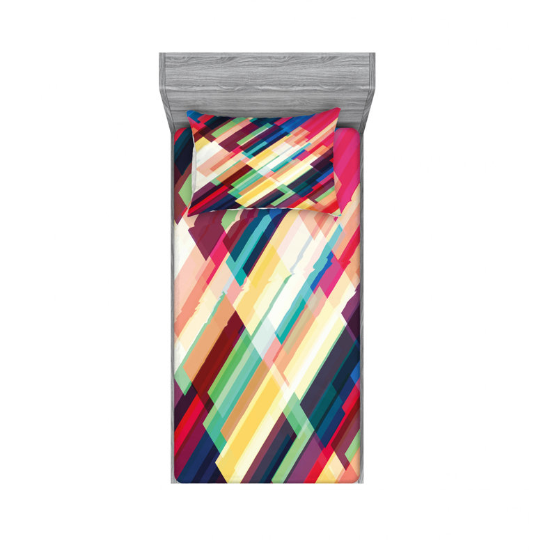 Microfiber Geometric Sheet Set, Twin Sheet Set with Fitted Sheet
