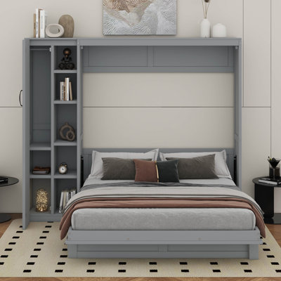 Grand lit escamotable mural avec garde-robe et DEL
