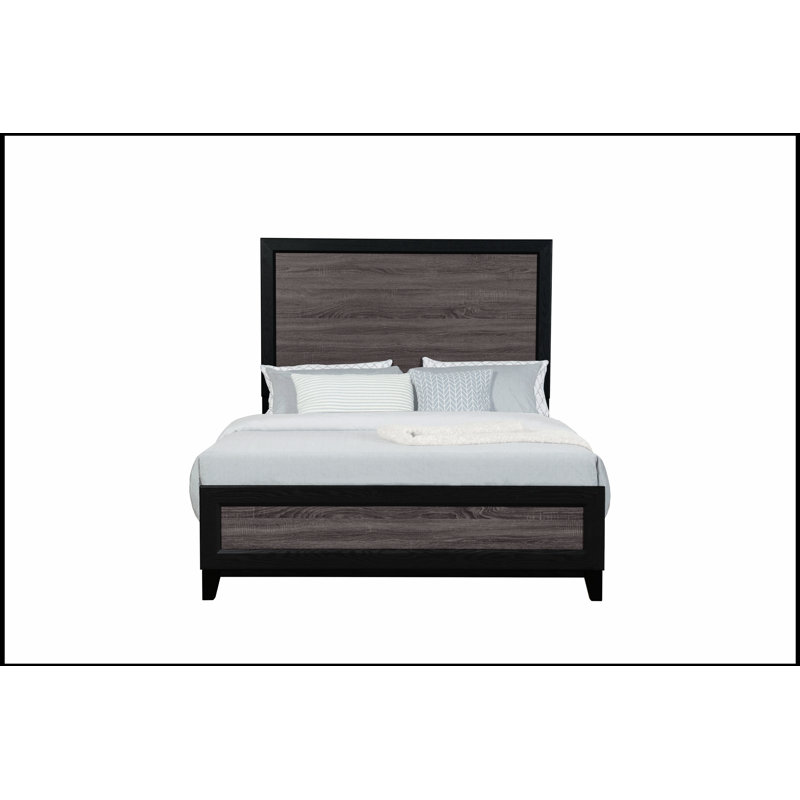 Lit gris et noir Soluto, durable et élégant en bois massif, parfait pour les chambres élégantes