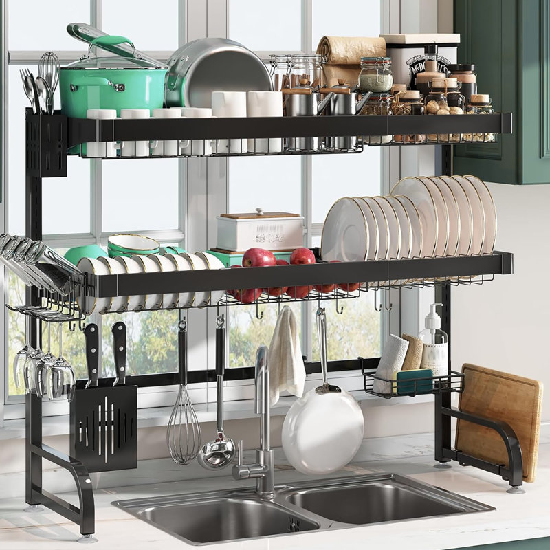 Expandable 304 Stainless Steel Over-The-Sink Dish Drying Rack,Ultimate Kitchen Shelf Storage Organizer