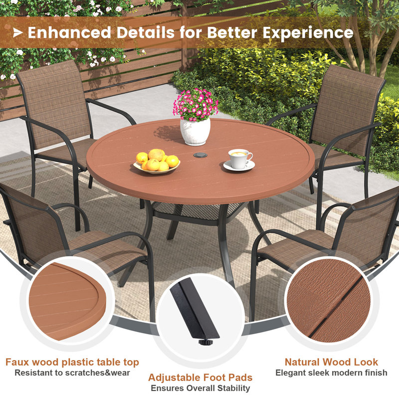 Round Patio Dining Table, Brown