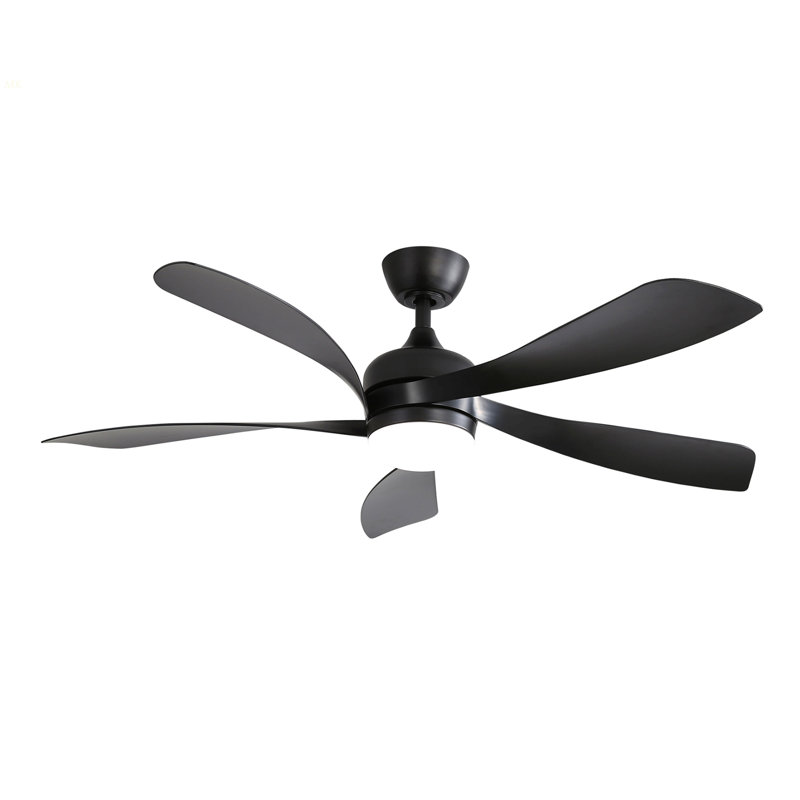 52 Inch Modern Ceiling Fan With 3 Color Dimmable 5 ABS Blades Remote Control Reversible DC Motor With Led Light, Black, Black