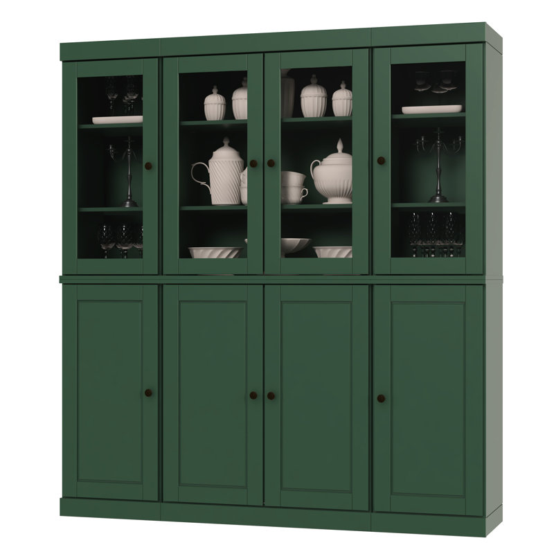 Armoire de cuisine haute 100% en bois massif avec portes en verre et 2 tiroirs, tablettes réglables, armoire de rangement modulaire de cuisine Pulcova, l 65 po x H 71,5 po